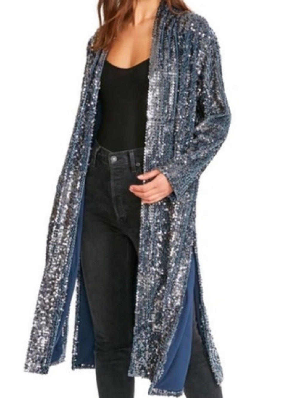 sequin duster - gun metal silver